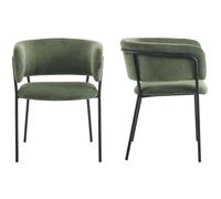 Lot de 2 fauteuils de table en velours côtelé vert, piètement noir - Malone