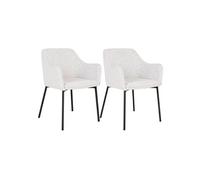 Lot de 2 Fauteuils de Table Tissu Bou lanc Chiné Pieds Métal Noir - LOANA -