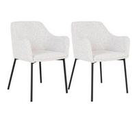 Lot de 2 Fauteuils de Table Tissu Bou lanc Chiné Pieds Métal Noir - LOANA -