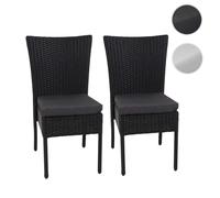 2x Fauteuil En Polyrotin Hwc-G19, Chaise Pour Jardin Ou Balcon, Empilable Noir, Coussin Gris Foncé Noir