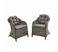 Lot de 2 fauteuils en résine tressée arrondie - Lecco Gris - Coussins beiges. chaises. structure aluminium