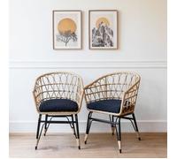 HAPPY GARDEN - Lot de 2 fauteuils rotin synthétique AIKO avec coussins, marron naturel