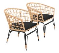 Happy Garden Lot de 2 Fauteuils Aiko en Rotin Synthétique avec Coussins - Style Vintage Intérieur/Extérieur, Résine Marron et Acier Noir