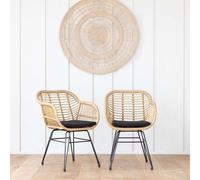 Happy Garden Lot 2 fauteuils Cinta rotin synthétique avec coussins résistant UV et déperlant Marron