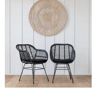 Happy Garden Fauteuils CINTA en rotin synthétique noirs avec coussins – Lot de 2
