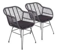 Happy Garden Fauteuils CINTA en rotin synthétique noirs avec coussins – Lot de 2