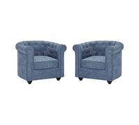 Vente-unique - Lot de 2 fauteuils en Tissu Bleu Chesterfield