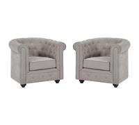 Lot de 2 fauteuils en tissu gris CHESTERFIELD