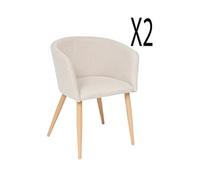 Lot de 2 fauteuils en velours coloris beige, pieds en bois coloris naturel - Longueur 55 x Profondeur 55 x Hauteur 76 cm - -
