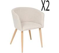PEGANE Lot de 2 fauteuils en Velours Coloris Beige, Pieds en Bois Coloris Naturel - Longueur 55 x Profondeur 55 x Hauteur 76 cm