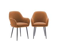 Lot de 2 fauteuils en velours côtelé camel et pieds en métal noir mat. L 57 x P 59 x H 84.5