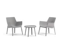 Lot de 2 Fauteuils et Table Basse de Jardin Extérieure en Polypropylène Renforcé - Betty - Set Pour Piscine et Balcon Ergonomique avec Table Gris Clair