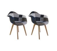 Home Deco Factory – Fauteuil Patchwork Bleu et gris – Pieds en bois – Confortable