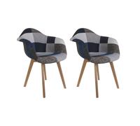 Home Deco Factory – Fauteuil Patchwork Bleu et gris – Pieds en bois – Confortable