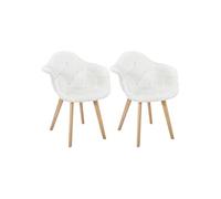 Lot de 2 Fauteuils Imitation Laine Motif Patchwork Blanc - ROHAN -