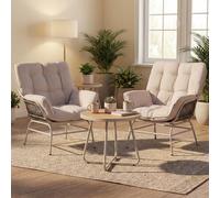 Lot de 2 fauteuils lounge HWC-P75, fauteuils lounge relax, tissu 220 g/m² polyrotin métal gris clair, rembourrage beige Beige