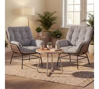 Lot de 2 fauteuils lounge HWC-P75, fauteuils lounge relax, tissu 220 g/m² polyrotin métal gris foncé, rembourrage gris clair Gris