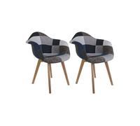 Lot de 2 Fauteuils Patchwork Bleu et Gris - DAMAS -