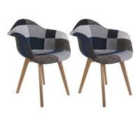 Fauteuil de salon Altobuy DAMAS - Lot de 2 Fauteuils Patchwork Bleu et Gris -