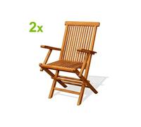 Lot De 2 Fauteuils Pliants Jardin Teck Massif Brut Marron