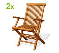 Lot De 2 Fauteuils Pliants Jardin Teck Massif Brut Marron