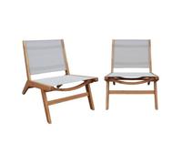 Lot de 2 fauteuils relax bois d'acacia et textilène gris - Madera