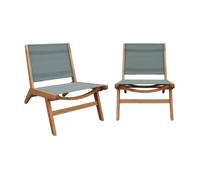 Lot de 2 fauteuils relax bois d'acacia et textilène kaki - Madera