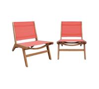 Lot de 2 fauteuils relax bois d'acacia et textilène terracotta - Madera