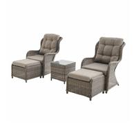 Lot de 2 fauteuils relax en résine tressée arrondie avec repose pieds et table basse - Barletta Gris - Aspect rotin. coussins