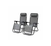Lot De 2 Fauteuils Relax - Patrick - Textilène. Pliables. Multi-Positions. Gris Gris