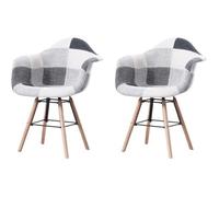 Lot de 2 fauteuils scandinave MADE4US - Tissu - Noir/Blanc - pieds en bois et metal