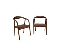 sweeek Lot de 2 fauteuils structure bois d'hévéa assise simili cuir teinte noyer vintage L 55 x P 57 x H 79cm Noyer