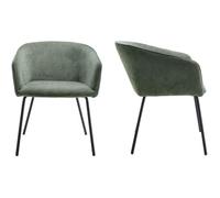 Lot de 2 fauteuils Swann vert - HOMIFAB - Velours côtelé - Avec accoudoirs - Salle à manger