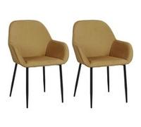 Lot de 2 Fauteuils Velours Côtelé Jaune Moutarde - ALESSIA -