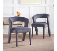 Lot De 2 Fauteuils Velours Gris - 150kg Chaise - 59x60x79cm - Style Baignoire Rembourré - Longue&lounge