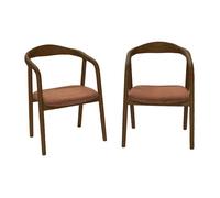 Lot de 2 fauteuils vintage bois d'hévéa noyer et velours côtelé terracotta - L 55 x P 58 x H 79 cm