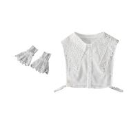 Lot de 2 faux col avec manches pour femme - Broderie en dentelle - Pour demi-chemise à volants - Manchettes noires - Demi-chemise courte pour femme