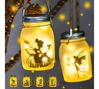 Lot de 2 fée de papillon dans un bocal Mason,Fée de Papillon Dans un Bocal,LED étanche à suspendre,lanternes solaires pour extérieur,Lampe Solaire Suspendue,lampe de jardin solaire,pour Balcon
