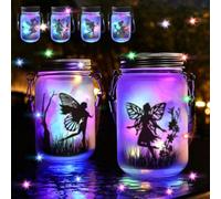 Lot de 2 fée de papillon dans un bocal Mason,Fée de Papillon Dans un Bocal,LED étanche à suspendre,lanternes solaires pour extérieur,Lampe Solaire Suspendue,lampe de jardin solaire,pour Balcon
