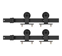 Lot de 2 ferrures de porte coulissante - 183 cm - En acier revêtu par pulvérisation - Noir - Avec roulettes - Butée de porte - Guide de sol pour grange, cuisine, bureau, montage et rénovation