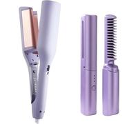 lot de 2 fers à lisser compacts, fers à boucler avec protection anti-brûlure + peigne à lisser mobile pour tous types de cheveux - BELMINI