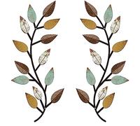 Lot de 2 feuilles d'arbre de vigne en métal - Branche d'olivier - Décoration murale en fer forgé sur le lit - Décoration extérieure - Couleurs vives
