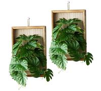 Lot de 2 Feuilles de Monstera rréalistes dans Un Cadre en Bois Massif, Plantes artificielles rustiques pour Salle Bain, Ferme, Chambre, Cuisine, Bureau, Maison, 15, 2 x 25, 4 cm