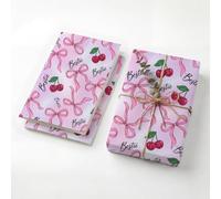 Lot de 2 feuilles de papier cadeau d'anniversaire Coquette avec nœud rose et cerise, 120 g/m², papier d'emballage kraft épais pour femmes et filles, impression de script pour amie, sœur