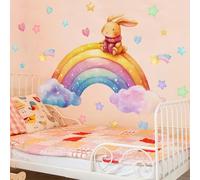 Lot de 2 feuilles de stickers muraux arc-en-ciel irisés (104,9 x 79 cm), autocollants pour chambre d'enfant, faciles à appliquer et à enlever, décoration en PVC vif, pour salles de jeux et chambres