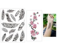Lot de 2 feuilles de tatouages temporaires à plumes pour tatouages fleurs de cerisier LC104 TL284
