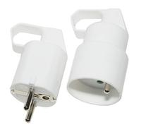 Lot de 2 Fiches Électriques 16A avec Terre - 1 Prise Mâle + 1 Prise Femelle - Blanc - Connexion Rapide avec Anneau