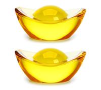 Lot de 2 figurines chinoises Yuan Bao en cristal jaune, fabriquées à la main, objets de collection Feng Shui, statues en forme de lingots d'or, pour attirer la richesse et la chance, 7,6 cm