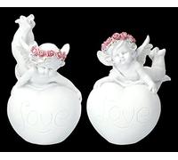 Lot de 2 figurines d'ange - putten avec cœur d'amour pour une atmosphère céleste - Chérub 13,5 cm