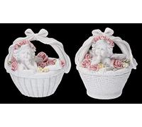 Lot de 2 figurines d'ange - putten dans un panier à fleurs pour une atmosphère céleste | Chérub 8 cm